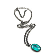 Load image into Gallery viewer, Teal Bling Oval Gun Metal Layering Necklace