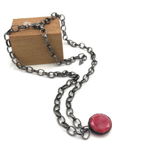 Load image into Gallery viewer, Ruby Luster Facet &amp; Gun Metal Layering Necklace - 22mm pendant