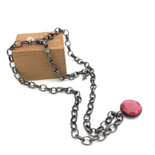 Load image into Gallery viewer, Ruby Luster Facet &amp; Gun Metal Layering Necklace - 22mm pendant