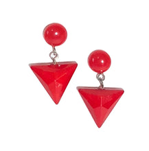 Load image into Gallery viewer, Cherry Red Triangle Statement Geo Drop Earrings