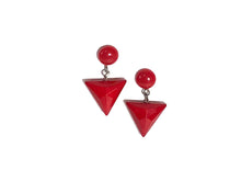 Load image into Gallery viewer, Cherry Red Triangle Statement Geo Drop Earrings