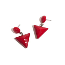 Load image into Gallery viewer, Cherry Red Triangle Statement Geo Drop Earrings