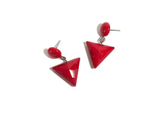 Load image into Gallery viewer, Cherry Red Triangle Statement Geo Drop Earrings