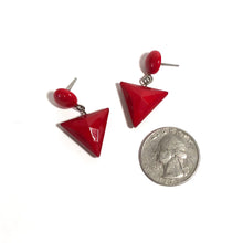 Load image into Gallery viewer, Cherry Red Triangle Statement Geo Drop Earrings