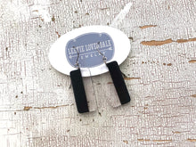 Load image into Gallery viewer, Black and Clear Geometric Rectangle Drop Earrings