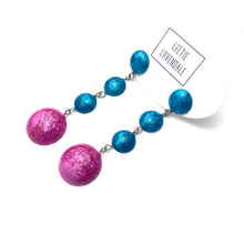 Load image into Gallery viewer, Peacock &amp; Hot Pink Capiz Drop Statement Earrings
