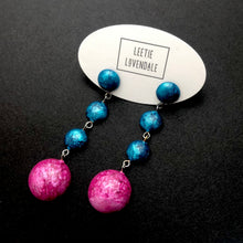 Load image into Gallery viewer, Peacock &amp; Hot Pink Capiz Drop Statement Earrings