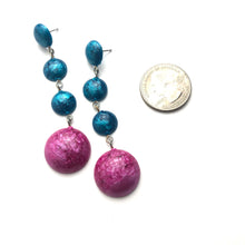 Load image into Gallery viewer, Peacock &amp; Hot Pink Capiz Drop Statement Earrings