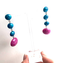 Load image into Gallery viewer, Peacock &amp; Hot Pink Capiz Drop Statement Earrings