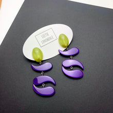 Load image into Gallery viewer, Purple &amp; Olive Swish Moonglow Statement Earrings *