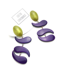 Load image into Gallery viewer, Purple &amp; Olive Swish Moonglow Statement Earrings *