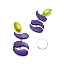 Load image into Gallery viewer, Purple &amp; Olive Swish Moonglow Statement Earrings *