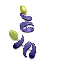 Load image into Gallery viewer, Purple &amp; Olive Swish Moonglow Statement Earrings *