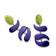 Load image into Gallery viewer, Purple &amp; Olive Swish Moonglow Statement Earrings *