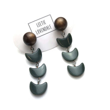Load image into Gallery viewer, Chocolate &amp; Grey Green Moonglow Fish Scale Earrings