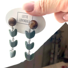 Load image into Gallery viewer, Chocolate &amp; Grey Green Moonglow Fish Scale Earrings