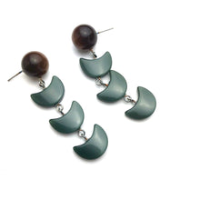 Load image into Gallery viewer, Chocolate &amp; Grey Green Moonglow Fish Scale Earrings