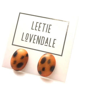 Spotted Wildcat Oval Button Stud Earrings