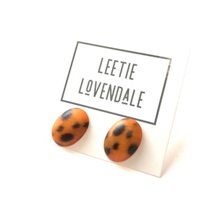 Spotted Wildcat Oval Button Stud Earrings