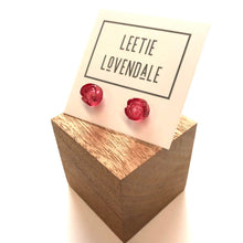 Load image into Gallery viewer, Cranberry Carved Lucite Rose Stud Earrings