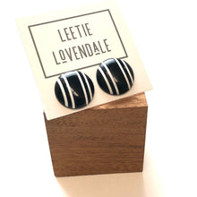 Load image into Gallery viewer, Black &amp; White Pinstripe Retro Button Stud Earrings