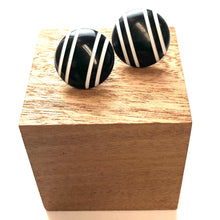 Load image into Gallery viewer, Black &amp; White Pinstripe Retro Button Stud Earrings
