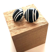 Load image into Gallery viewer, Black &amp; White Pinstripe Retro Button Stud Earrings
