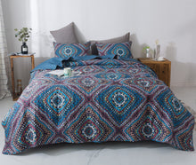 Load image into Gallery viewer, DaDa Bedding Farmhouse Bohemian Native Rustic Navy Blue Geometric Diamond Shapes Bedspread Set (KSX-001)