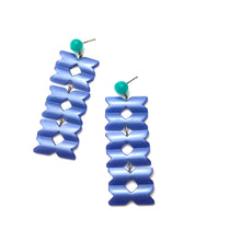 Load image into Gallery viewer, Teal &amp; Blue Geometric Stack Moonglow Statement Earrings *