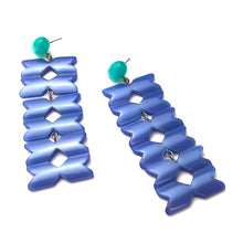 Load image into Gallery viewer, Teal &amp; Blue Geometric Stack Moonglow Statement Earrings *
