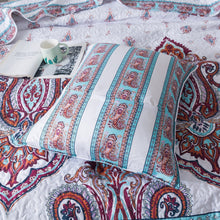 Load image into Gallery viewer, DaDa Bedding Bohemian Summertime White Blue Floral Paisley Bedspread Set (KSX-003)