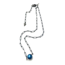 Load image into Gallery viewer, Peacock Blue Moonglow Bauble Paperclip Necklace