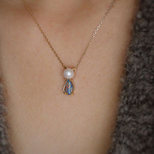 Load image into Gallery viewer, Adorable Paws Kitty Cat Black Opal Diamond &amp; Akoya Pearl Necklace 18K Gold