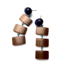 Load image into Gallery viewer, Purple &amp; Chocolate Geometric Stack Moonglow Statement Earrings *