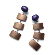 Load image into Gallery viewer, Purple &amp; Chocolate Geometric Stack Moonglow Statement Earrings *