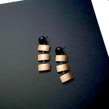 Load image into Gallery viewer, Purple &amp; Chocolate Geometric Stack Moonglow Statement Earrings *