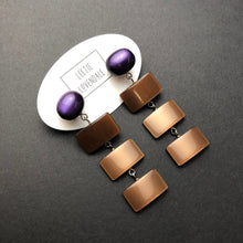 Load image into Gallery viewer, Purple &amp; Chocolate Geometric Stack Moonglow Statement Earrings *