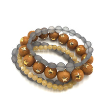 Load image into Gallery viewer, Caramel &amp; Grey Star Stack &amp; Stretch Bracelets Set