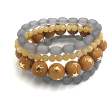Load image into Gallery viewer, Caramel &amp; Grey Star Stack &amp; Stretch Bracelets Set
