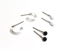 Load image into Gallery viewer, Tiny Clear Black &amp; White Hoop and Stud Earrings Set
