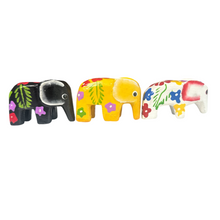 Load image into Gallery viewer, 3 Mini Painted Wooden Elephant Figurine