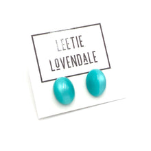 Load image into Gallery viewer, Teal Moonglow Oval Stud Earrings