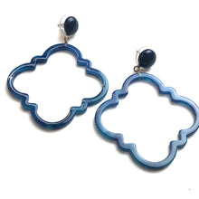 Load image into Gallery viewer, Navy Blue Quatrefoil Earrings