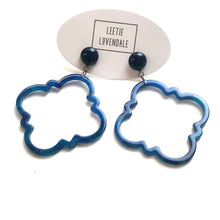 Load image into Gallery viewer, Navy Blue Quatrefoil Earrings