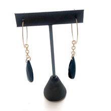 Load image into Gallery viewer, Black Faceted Briolette on Gold Hoop Earrings *