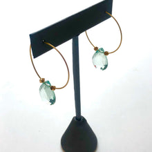 Load image into Gallery viewer, Sage Green Faceted Briolette on Gold Hoop Earrings