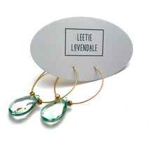 Load image into Gallery viewer, Sage Green Faceted Briolette on Gold Hoop Earrings