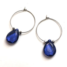 Load image into Gallery viewer, Denim Blue Faceted Briolette Hoop Earrings