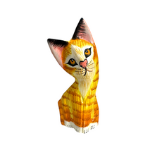 Load image into Gallery viewer, Wooden Yellow Curious  Cat Decoration Figurine