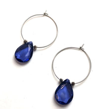 Load image into Gallery viewer, Denim Blue Faceted Briolette Hoop Earrings